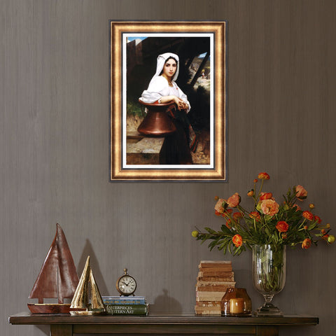 INVIN ART Framed Canvas Art Giclee Print Italian Girl Drawing Water by William Adolphe Bouguereau Wall Art Living Room Home Office Decorations