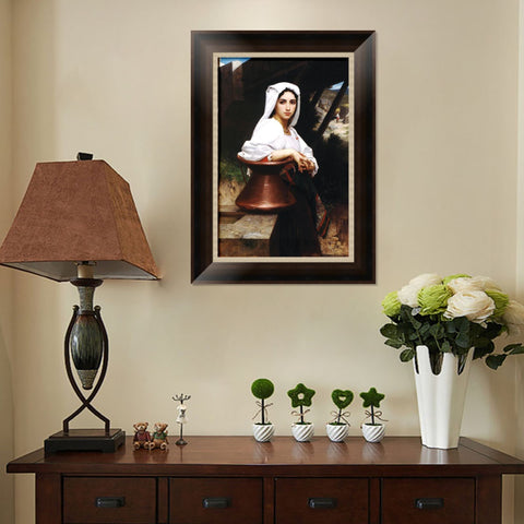 INVIN ART Framed Canvas Art Giclee Print Italian Girl Drawing Water by William Adolphe Bouguereau Wall Art Living Room Home Office Decorations