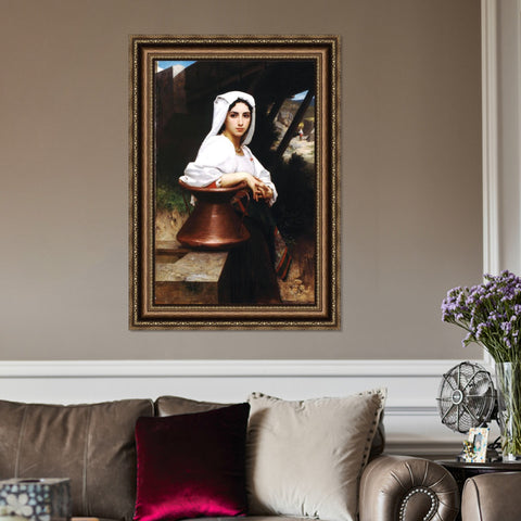 INVIN ART Framed Canvas Art Giclee Print Italian Girl Drawing Water by William Adolphe Bouguereau Wall Art Living Room Home Office Decorations