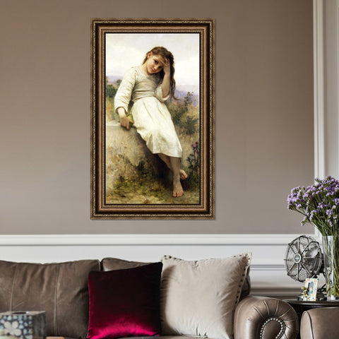 INVIN ART Framed Canvas Art Giclee Print Little Thief by William Adolphe Bouguereau Wall Art Living Room Home Office Decorations