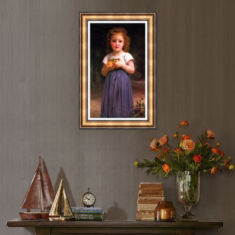 INVIN ART Framed Canvas Art Giclee Print Little Girl Holding Apples in her Hands by William Adolphe Bouguereau Wall Art Living Room Home Office Decorations