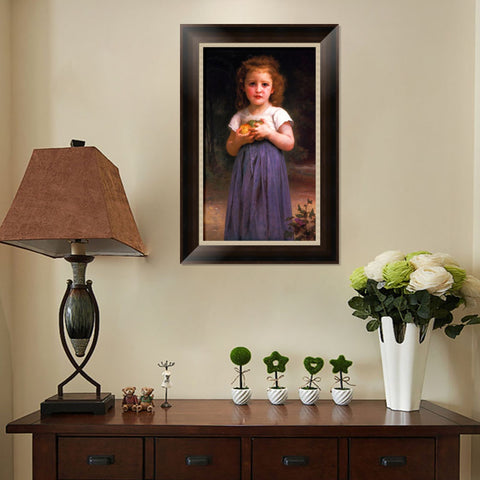 INVIN ART Framed Canvas Art Giclee Print Little Girl Holding Apples in her Hands by William Adolphe Bouguereau Wall Art Living Room Home Office Decorations