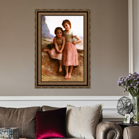 INVIN ART Framed Canvas Art Giclee Print Sisters on the Shore by William Adolphe Bouguereau Wall Art Living Room Home Office Decorations