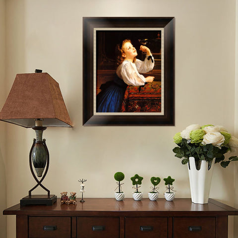 INVIN ART Framed Canvas Art Giclee Print Child with Bird by William Adolphe Bouguereau Wall Art Living Room Home Office Decorations