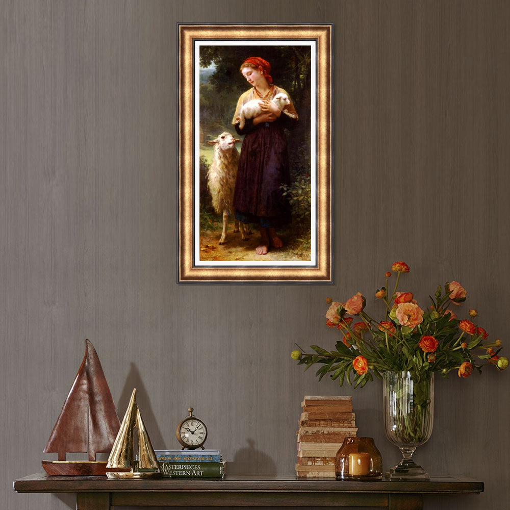 INVIN ART Framed Canvas Art Giclee Print The Newborn Lamb by William Adolphe Bouguereau Wall Art Living Room Home Office Decorations