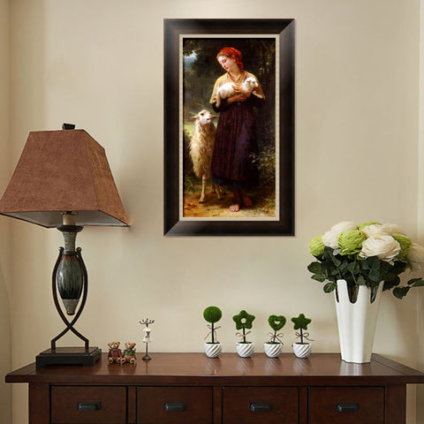 INVIN ART Framed Canvas Art Giclee Print The Newborn Lamb by William Adolphe Bouguereau Wall Art Living Room Home Office Decorations