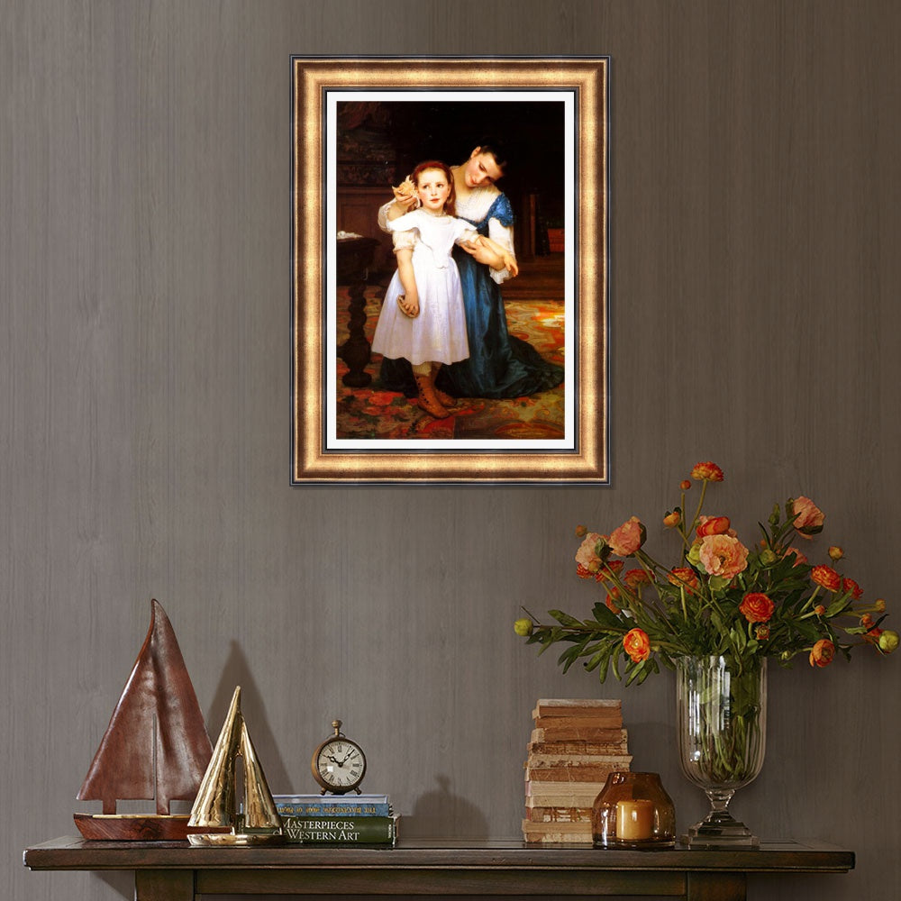 INVIN ART Framed Canvas Art Giclee Print The Shell, 1871 by William Adolphe Bouguereau Wall Art Living Room Home Office Decorations