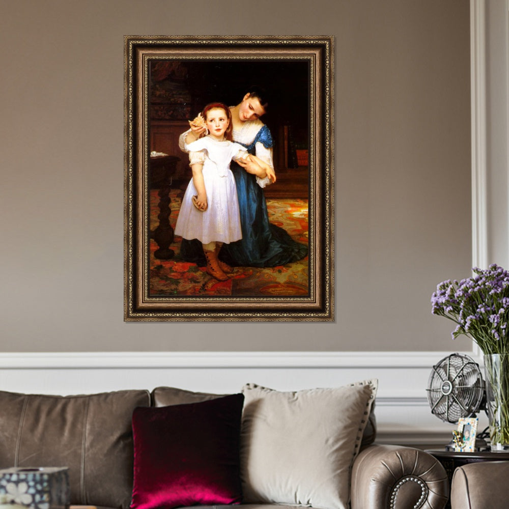 INVIN ART Framed Canvas Art Giclee Print The Shell, 1871 by William Adolphe Bouguereau Wall Art Living Room Home Office Decorations