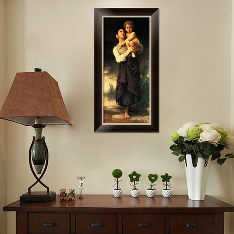 INVIN ART Framed Canvas Art Giclee Print Brother And Sister by William Adolphe Bouguereau Wall Art Living Room Home Office Decorations