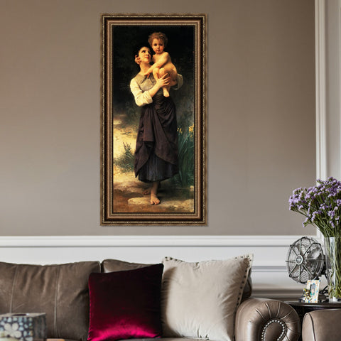 INVIN ART Framed Canvas Art Giclee Print Brother And Sister by William Adolphe Bouguereau Wall Art Living Room Home Office Decorations