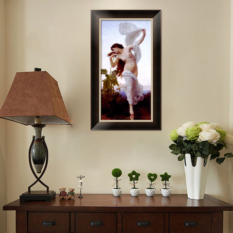 INVIN ART Framed Canvas Art Giclee Print Dawn by William Adolphe Bouguereau Wall Art Living Room Home Office Decorations