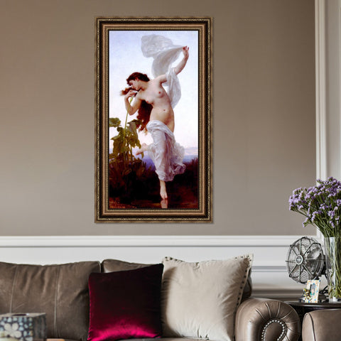 INVIN ART Framed Canvas Art Giclee Print Dawn by William Adolphe Bouguereau Wall Art Living Room Home Office Decorations