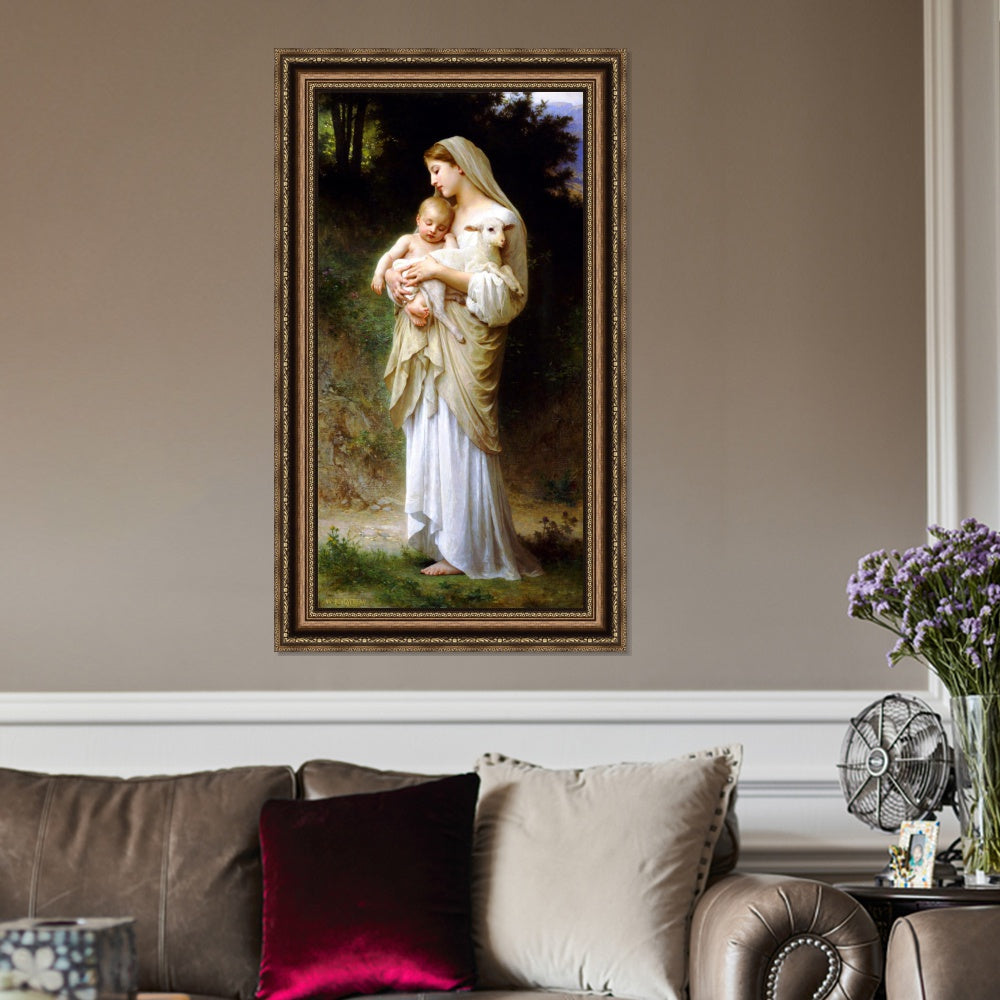 INVIN ART Framed Canvas Art Giclee Print Innocence by William Adolphe Bouguereau Wall Art