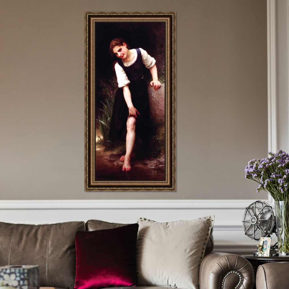 INVIN ART Framed Canvas Art Giclee Print The Ford by William Adolphe Bouguereau Wall Art Living Room Home Office Decorations