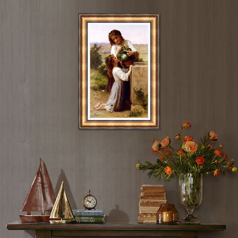 INVIN ART Framed Canvas Art Giclee Print At The Fountain by William Adolphe Bouguereau Wall Art Living Room Home Office Decorations