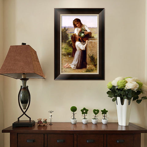 INVIN ART Framed Canvas Art Giclee Print At The Fountain by William Adolphe Bouguereau Wall Art Living Room Home Office Decorations