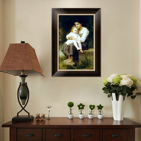 INVIN ART Framed Canvas Art Giclee Print Big Sister by William Adolphe Bouguereau Wall Art Living Room Home Office Decorations