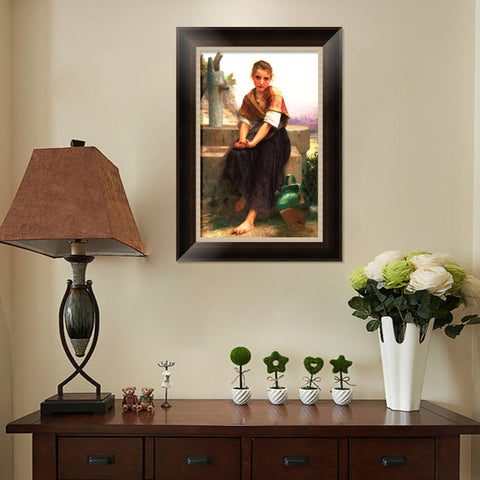 INVIN ART Framed Canvas Art Giclee Print The Broken Pitcher by William Adolphe Bouguereau Wall Art Living Room Home Office Decorations