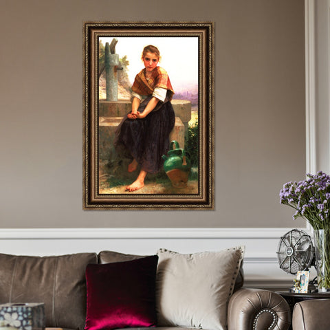 INVIN ART Framed Canvas Art Giclee Print The Broken Pitcher by William Adolphe Bouguereau Wall Art Living Room Home Office Decorations