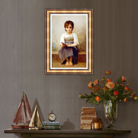 INVIN ART Framed Canvas Art Giclee Print The Difficult Lesson by William Adolphe Bouguereau Wall Art Living Room Home Office Decorations