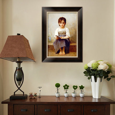 INVIN ART Framed Canvas Art Giclee Print The Difficult Lesson by William Adolphe Bouguereau Wall Art Living Room Home Office Decorations