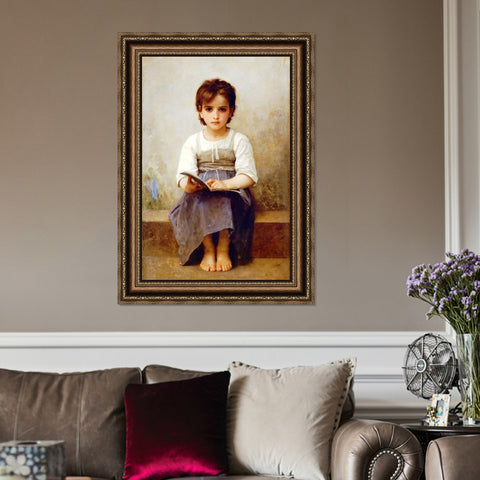 INVIN ART Framed Canvas Art Giclee Print The Difficult Lesson by William Adolphe Bouguereau Wall Art Living Room Home Office Decorations