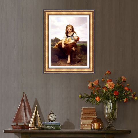 INVIN ART Framed Canvas Art Giclee Print The Elder Sister by William Adolphe Bouguereau Wall Art Living Room Home Office Decorations