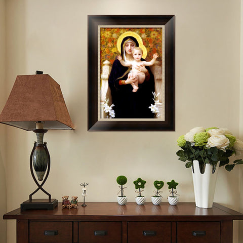 INVIN ART Framed Canvas Art Giclee Print The Madonna of the Lilies by William Adolphe Bouguereau Wall Art Living Room Home Office Decorations