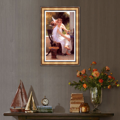 INVIN ART Framed Canvas Art Giclee Print Work Interrupted by William Adolphe Bouguereau Wall Art Living Room Home Office Decorations