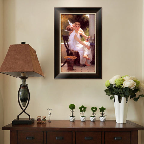 INVIN ART Framed Canvas Art Giclee Print Work Interrupted by William Adolphe Bouguereau Wall Art Living Room Home Office Decorations