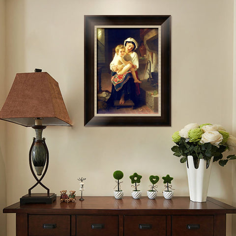INVIN ART Framed Canvas Art Giclee Print Young Mother Gazing at Her Child by William Adolphe Bouguereau Wall Art Living Room Home Office Decorations