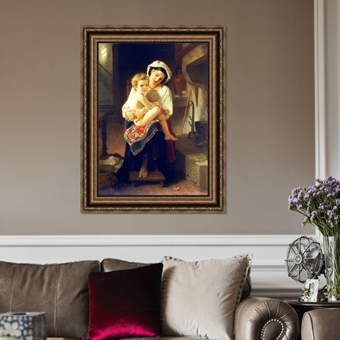 INVIN ART Framed Canvas Art Giclee Print Young Mother Gazing at Her Child by William Adolphe Bouguereau Wall Art Living Room Home Office Decorations