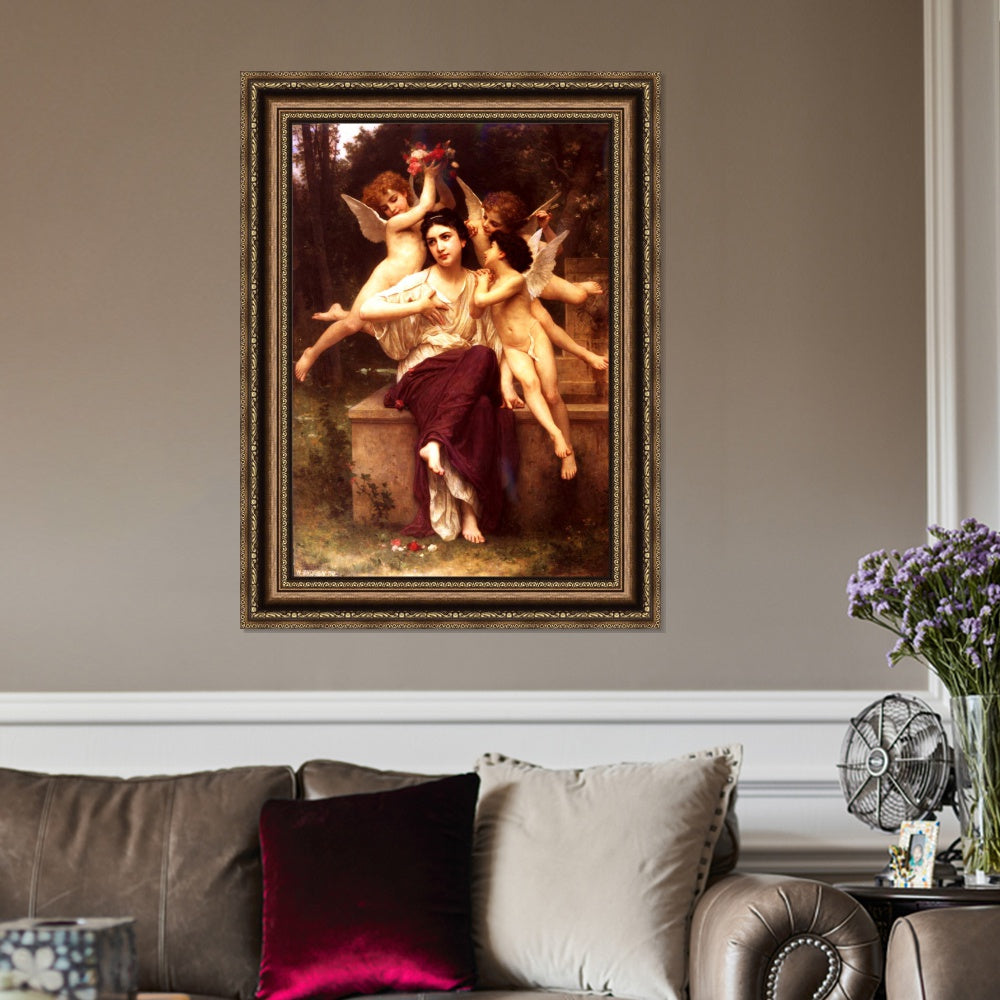 INVIN ART Framed Canvas Art Giclee Print Dream of Spring by William Adolphe Bouguereau Wall Art Living Room Home Office Decorations