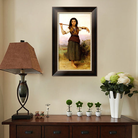 INVIN ART Framed Canvas Art Giclee Print The Shepherdess,1889 by William Adolphe Bouguereau Wall Art Living Room Home Office Decorations