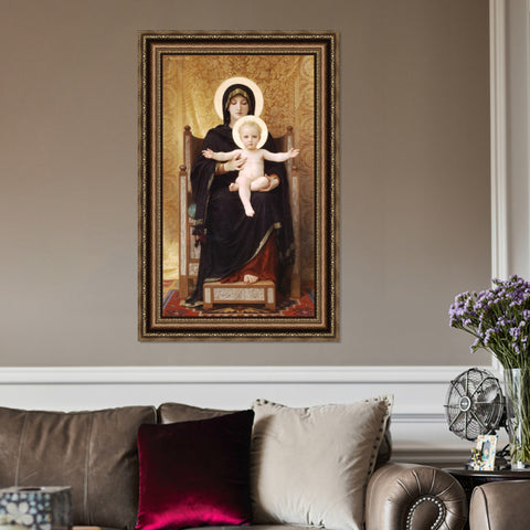 INVIN ART Framed Canvas Art Giclee Print Virgin and Child by William Adolphe Bouguereau Wall Art Living Room Home Office Decorations