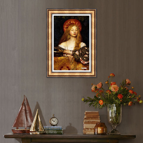 INVIN ART Framed Canvas Art Giclee Print Woman with Mirror by William Adolphe Bouguereau Wall Art Living Room Home Office Decorations