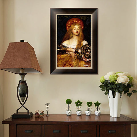 INVIN ART Framed Canvas Art Giclee Print Woman with Mirror by William Adolphe Bouguereau Wall Art Living Room Home Office Decorations