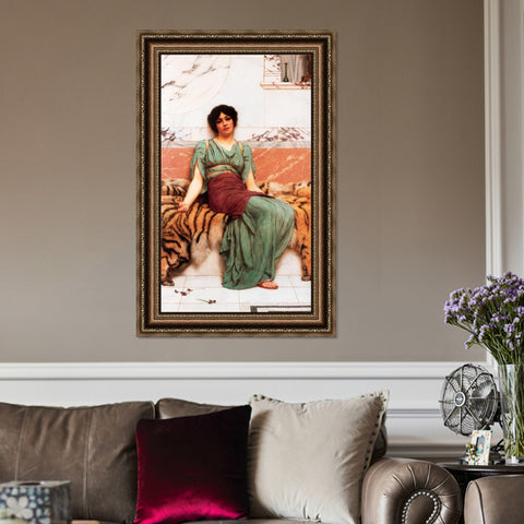 INVIN ART Framed Canvas Art Giclee Print Seated Woman#116 by William Adolphe Bouguereau Wall Art Living Room Home Office Decorations