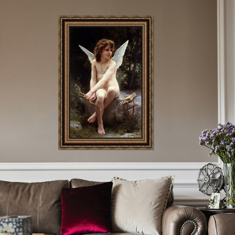 INVIN ART Framed Canvas Art Giclee Print Love on the Look Out by William Adolphe Bouguereau Wall Art Living Room Home Office Decorations