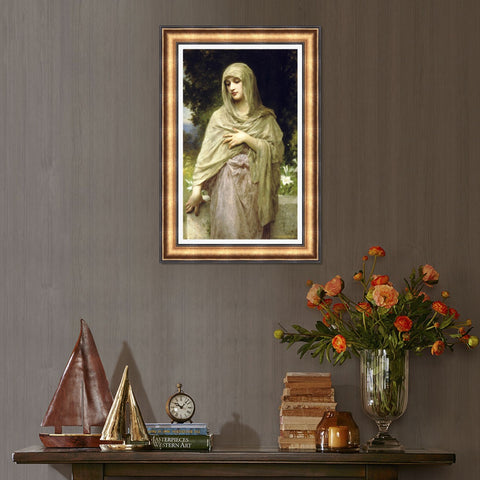INVIN ART Framed Canvas Art Giclee Print Modestie 1902 by William Adolphe Bouguereau Wall Art Living Room Home Office Decorations
