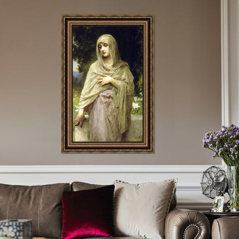 INVIN ART Framed Canvas Art Giclee Print Modestie 1902 by William Adolphe Bouguereau Wall Art Living Room Home Office Decorations