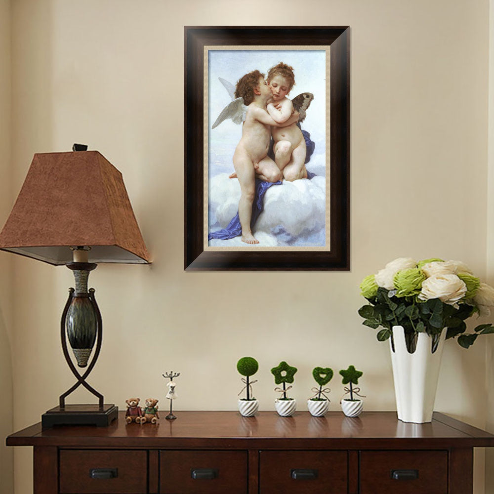 INVIN ART Framed Canvas Art Giclee Print Amor and Psyche, Children by William Adolphe Bouguereau Wall Art Living Room Home Office Decorations