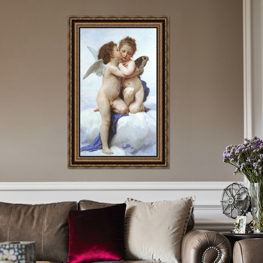 INVIN ART Framed Canvas Art Giclee Print Amor and Psyche, Children by William Adolphe Bouguereau Wall Art Living Room Home Office Decorations