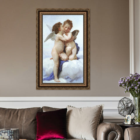 INVIN ART Framed Canvas Art Giclee Print Amor and Psyche, Children by William Adolphe Bouguereau Wall Art Living Room Home Office Decorations