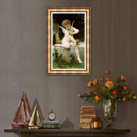 INVIN ART Framed Canvas Art Giclee Print Cupid with Butterfly by William Adolphe Bouguereau Wall Art Living Room Home Office Decorations