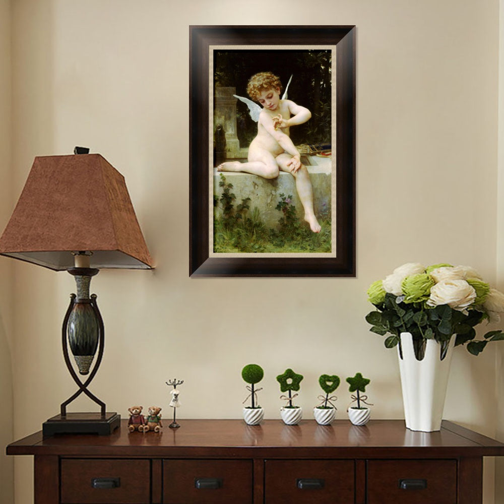 INVIN ART Framed Canvas Art Giclee Print Cupid with Butterfly by William Adolphe Bouguereau Wall Art Living Room Home Office Decorations