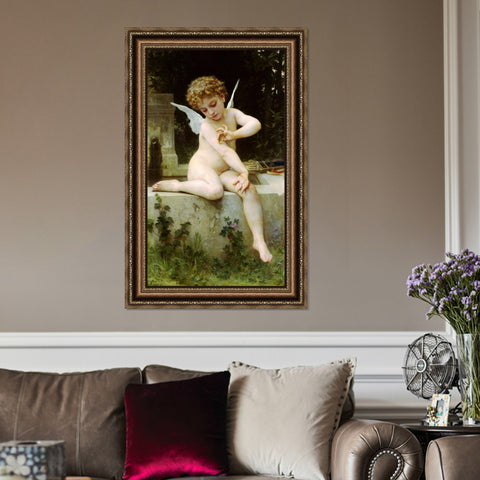 INVIN ART Framed Canvas Art Giclee Print Cupid with Butterfly by William Adolphe Bouguereau Wall Art Living Room Home Office Decorations