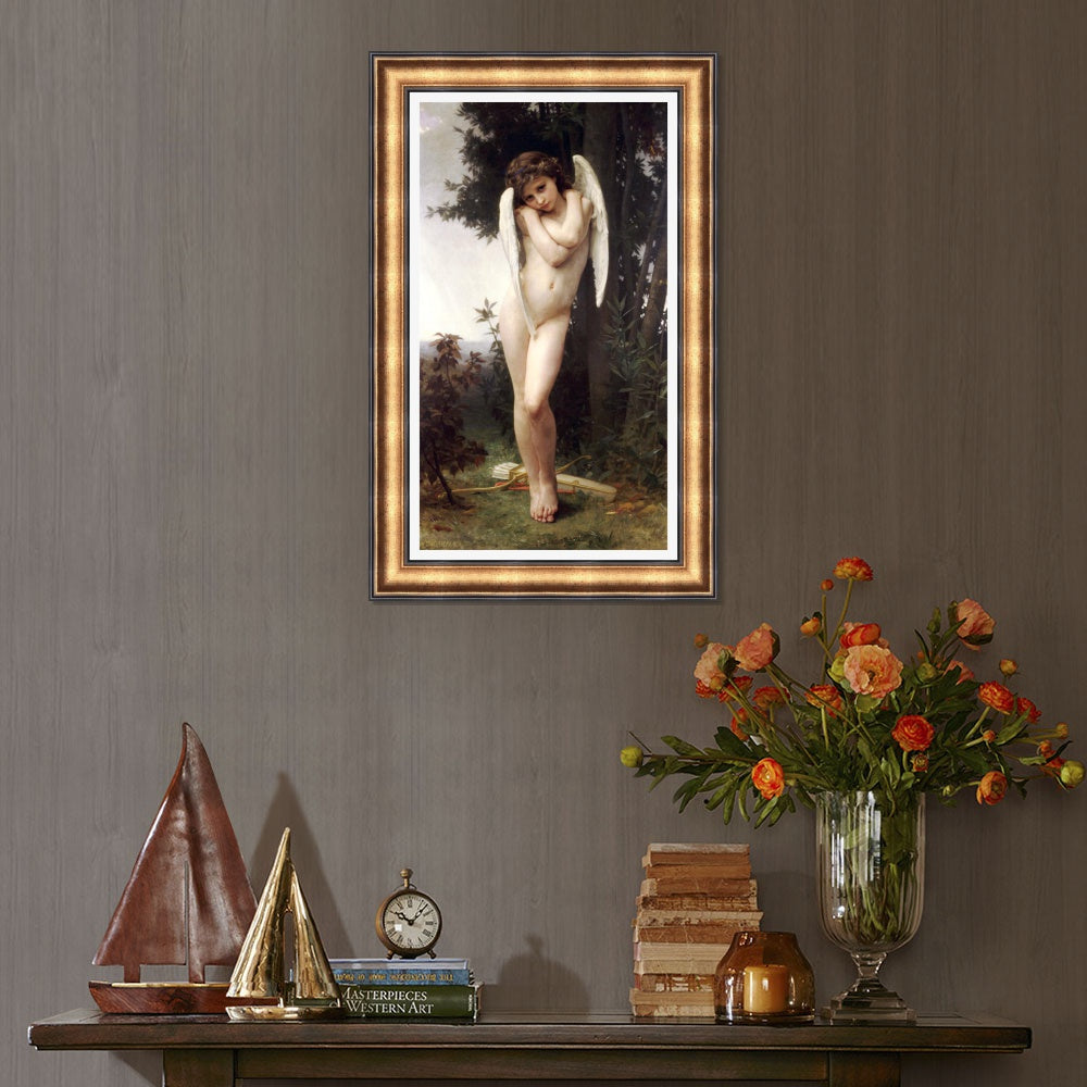 INVIN ART Framed Canvas Art Giclee Print Cupid by William Adolphe Bouguereau Wall Art Living Room Home Office Decorations