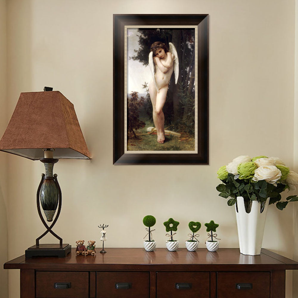 INVIN ART Framed Canvas Art Giclee Print Cupid by William Adolphe Bouguereau Wall Art Living Room Home Office Decorations
