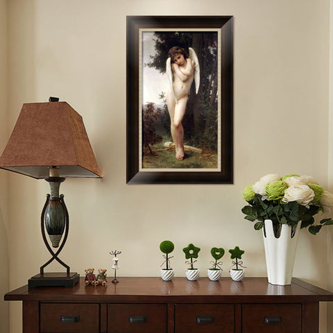 INVIN ART Framed Canvas Art Giclee Print Cupid by William Adolphe Bouguereau Wall Art Living Room Home Office Decorations